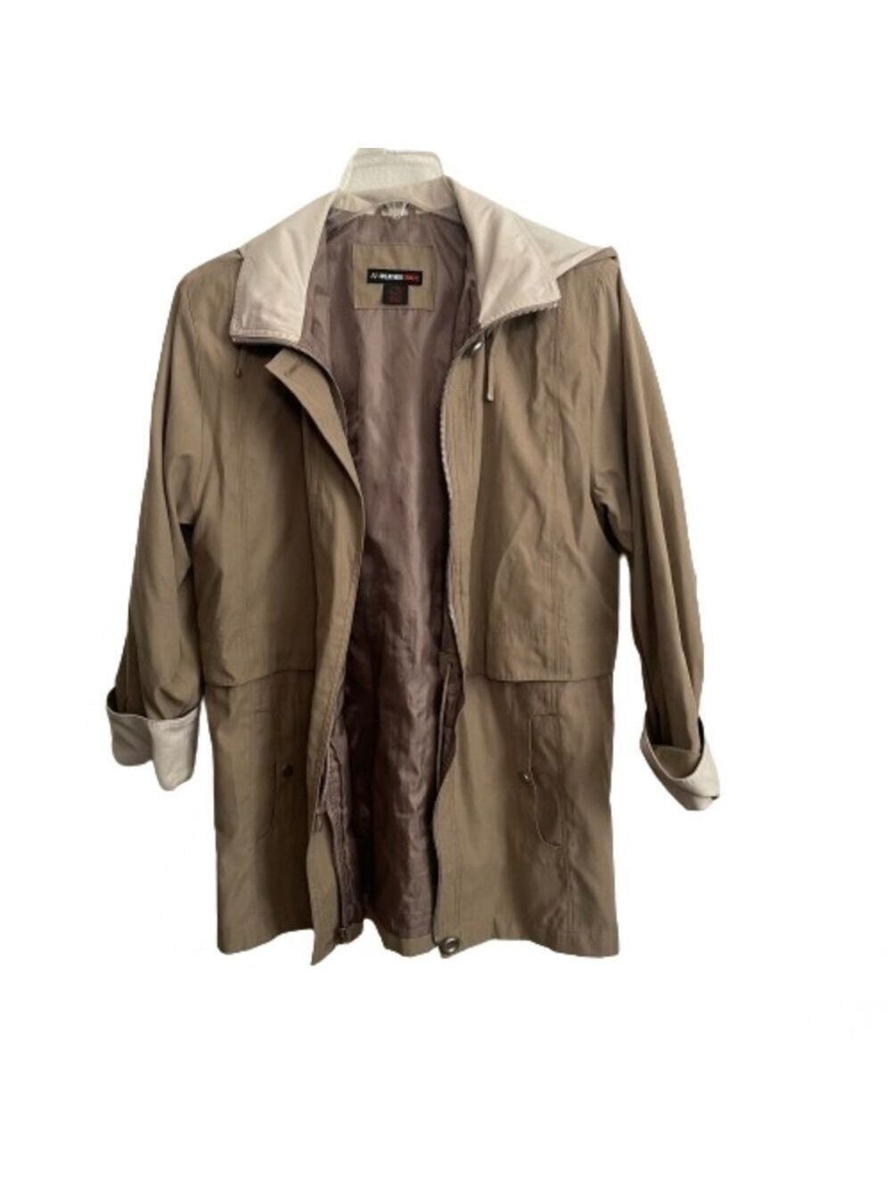 Women’s Weather Tamer Tan Hooded Trench Coat Size Small!